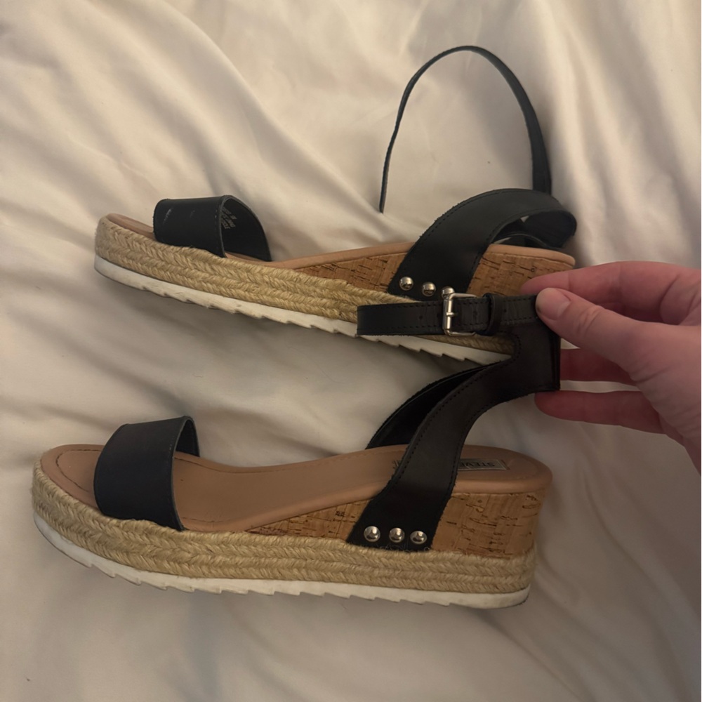 Steve Madden Black Espadrille Wedge Sandals